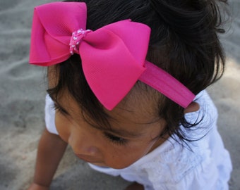 Pink Hair Bow Headband, Barrette, Newborn Headband, Girls Headband, Baby Barrettes, Baby Girl Hair Bow Headband, Infant Headband