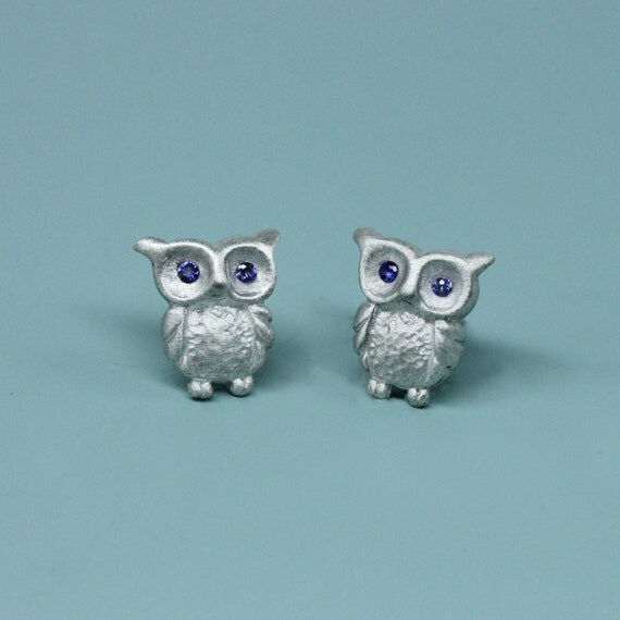 items similar to ready to ship blue sapphire eyed baby owl stud earrings in sterling silver items similar to ready to ship blue sapphire eyed baby owl stud earrings in sterling silver