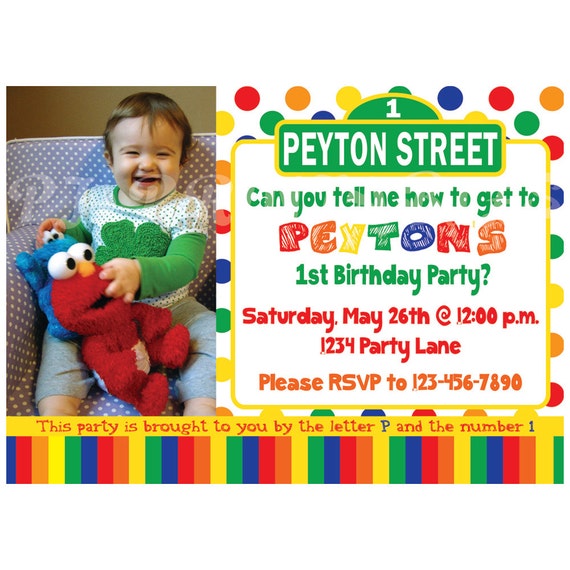 Sesame Street Birthday Invitation, Primary Colors - Custom Digital File Il_570xn