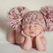 reserved READY Baby Girl Hat LAST ONE Newborn Baby Girl Crochet Knit Chunky Pom Pom Hat Cream, Brown, pink Photography Prop Valentines Day