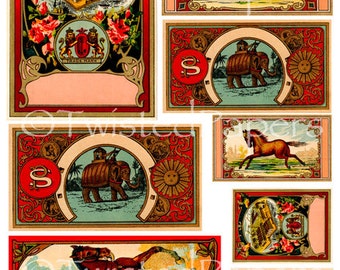 TEXTILE LABELS, Vintage 1890s Fabric Dye Bottle Labels Digital Collage Sheet 002