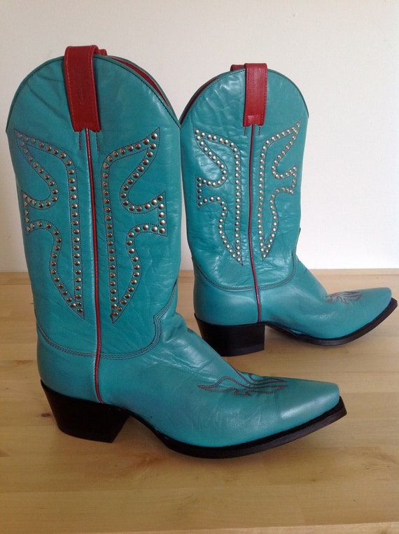 red and turquoise cowboy boots
