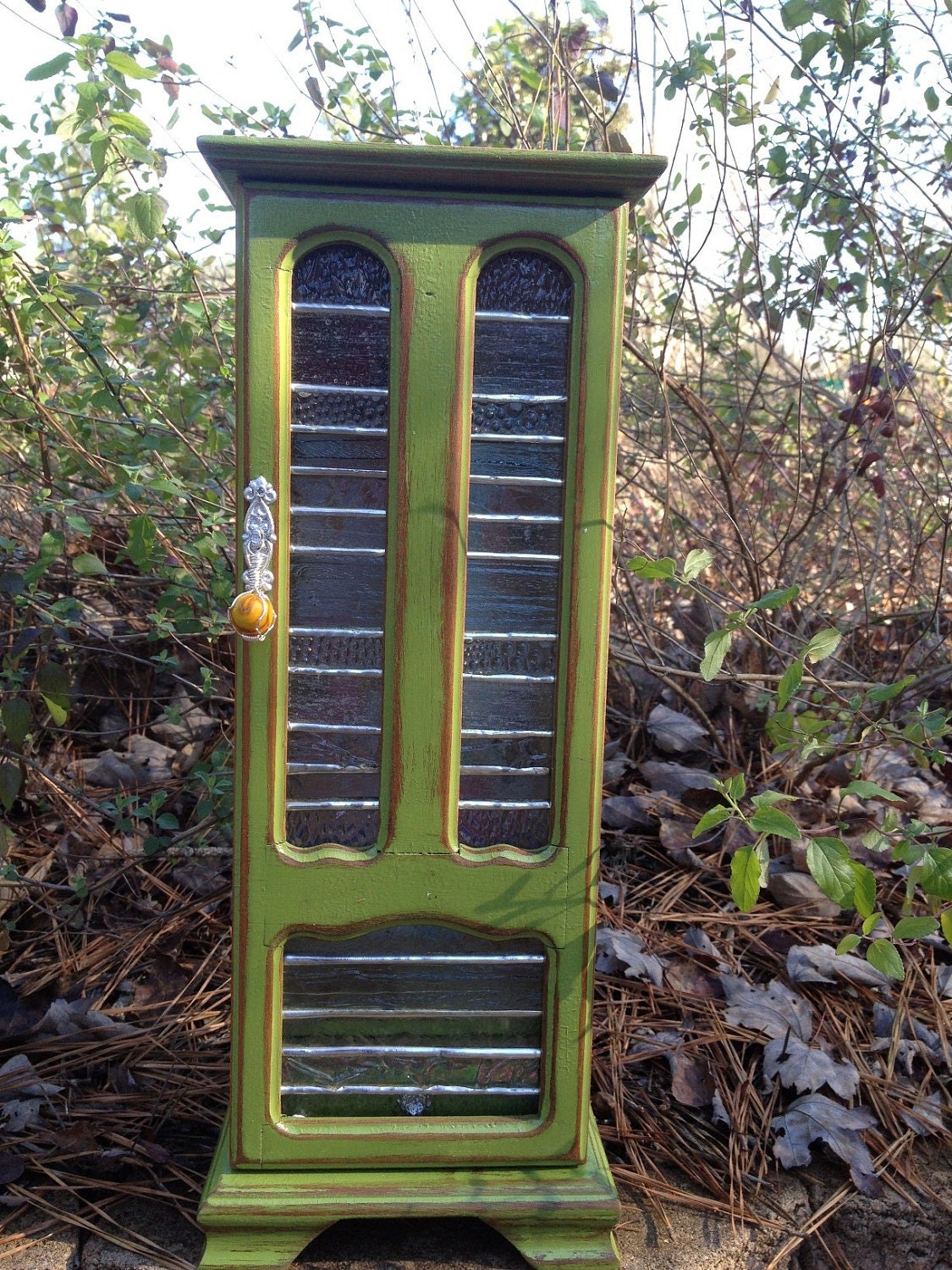 Sage Green Jewelry Box with Stained Glass by rilexis on Etsy
