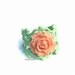 Fresh Peach Rose Ring. Mint Filigree. Vintage Style Adjustable Flower Ring.