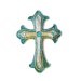 Beaded Mosaic Cross Renaissance art mosaic art religious art wood cross silver tone and aqua beads decorative cross wall hanging wall art