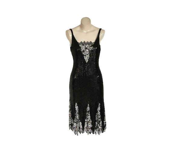 SALE 1920s Style Dress / Beaded Sequined 70s Cocktail Dress