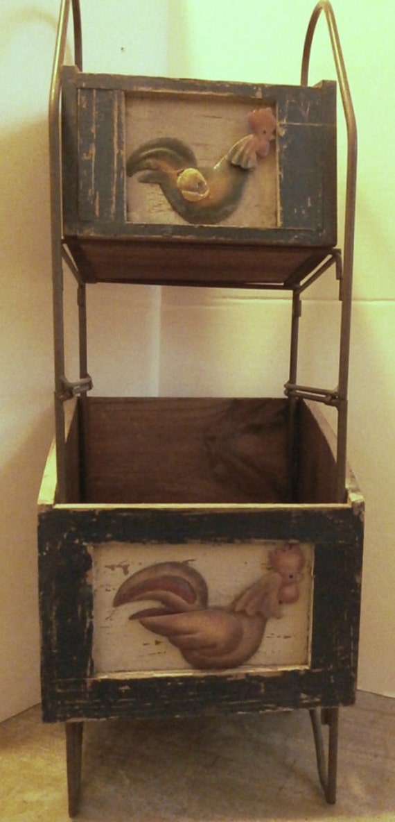 Rooster Potato Vegetable Country Kitchen Bin by Pascalene on Etsy