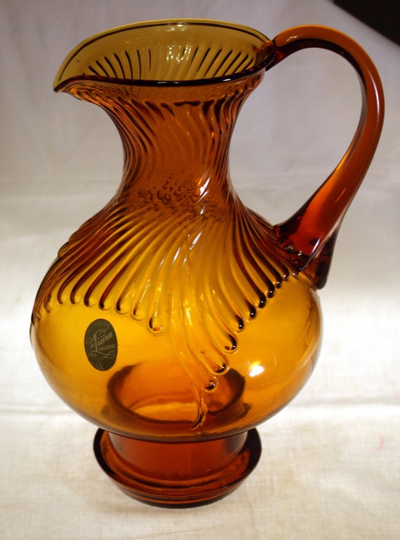 Indiana Glass Tiara Exclusives Amber Hurricane Pitcher or Vase