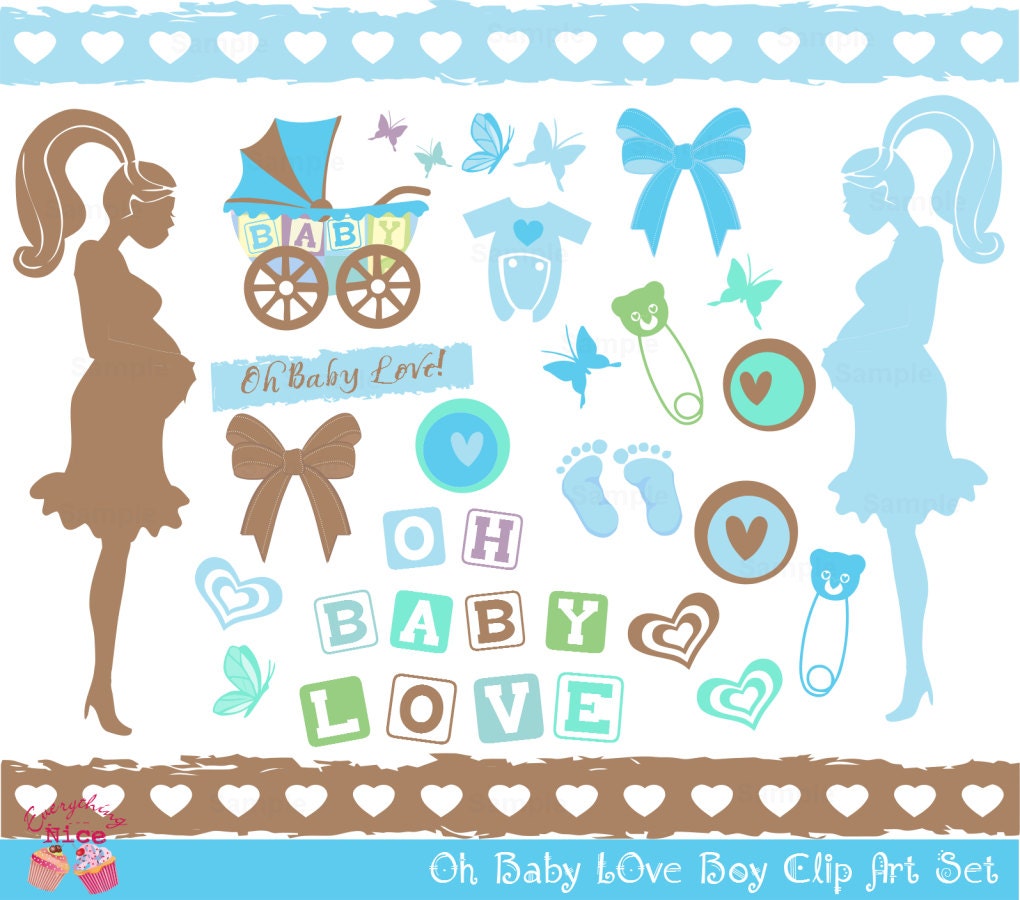 Oh Baby Love Boy Baby Shower Pastel Clip Art Set