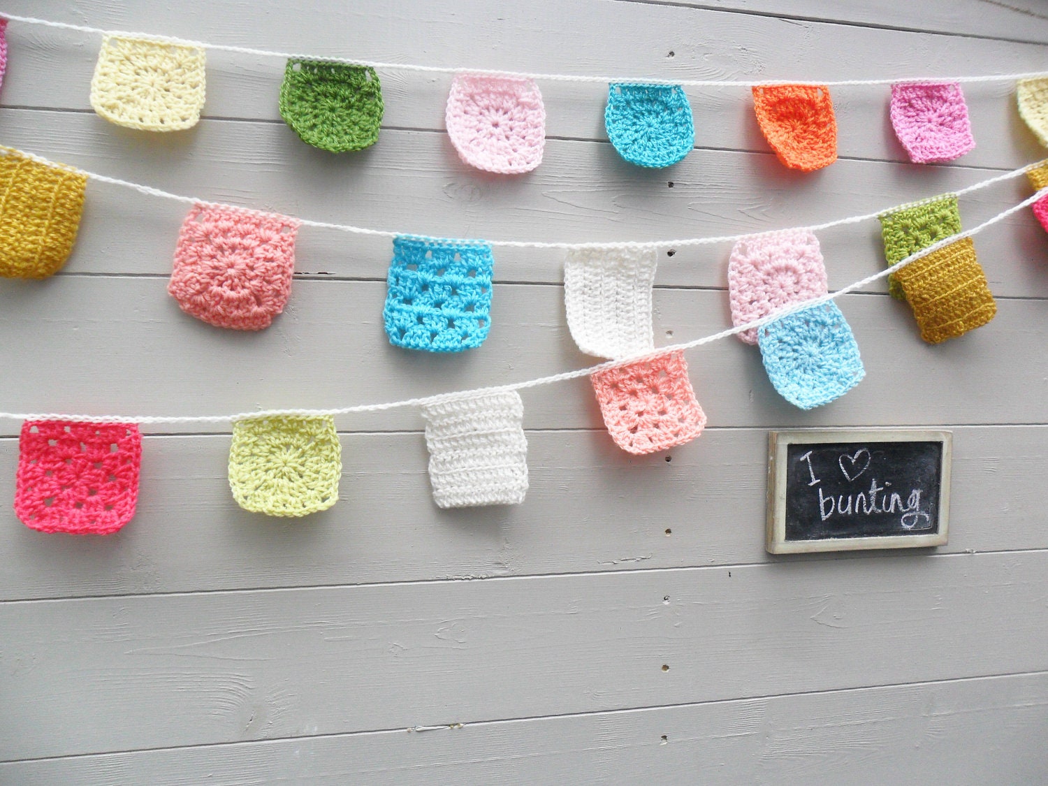 Crochet Bunting Garland Banner in Granny Square Pastels