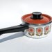 Mod Enamel Saucepan with Lid Orange Flowers Enamelware Cookware Pot Avocado Green and Burnt Orange Retro Floral Graphics Design