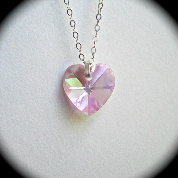 Items Similar To Pink Heart Necklace Sterling Silver Pink Heart Pendant 