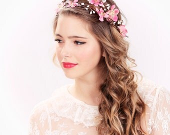 pink flower crown, wedding headpiece, flower crown, bridal headband, wedding headband, bridal headpiece, wedding accessories