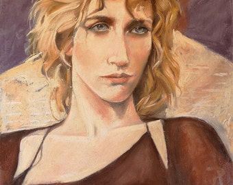 Pastel portrait woman on archival Canson paper, original art by artist Vernon Grant, "Ingrid", Size approximately 20" x 25