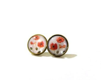 Poppy Earring, Red Poppy Earrings, Red Poppy Flowers, Poppy Studs, Red Poppy Art, Red Poppies, Stud Earrings, Stud Earings, Clip On Earring