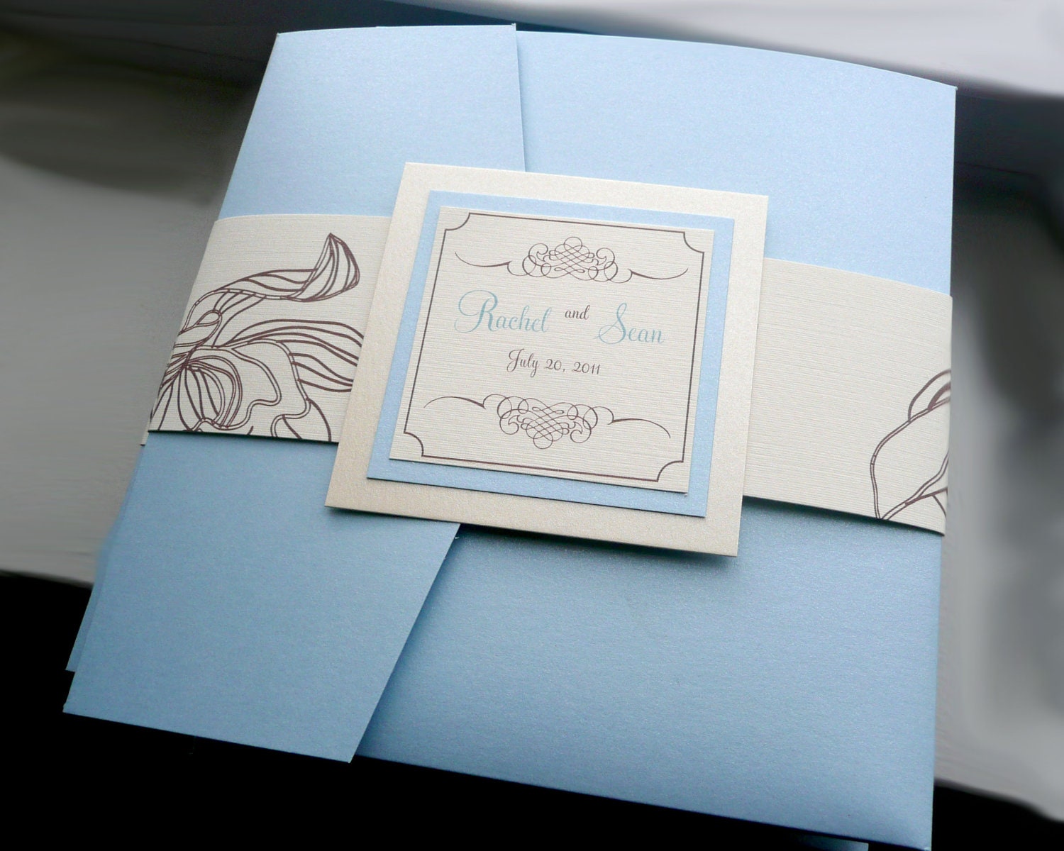 blue pocket wedding invitation / destination invite / blue and blue pocket wedding invitation / destination invite / blue and, Wedding invitations