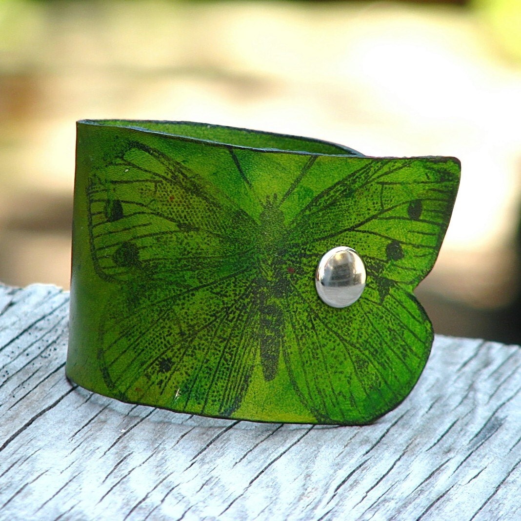 Women's Butterfly Leather Bracelet Wristband Cuff Green