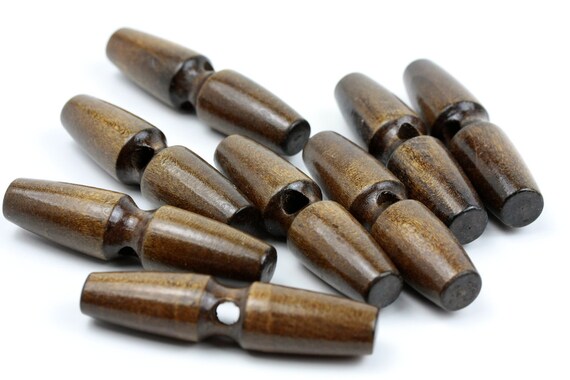24 Dark Brown Toggle Wood Buttons - 60mm 2.375 inches - 1 hole - 24 pcs