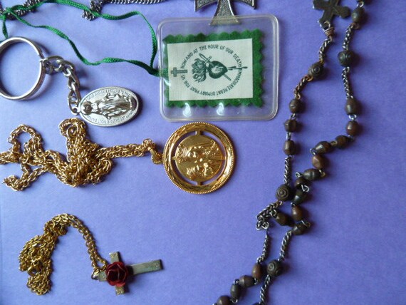 Vintage Religious Jewelry lot Crucifixes Rosary Virgin Cross