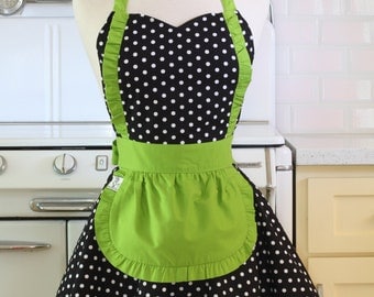 Apron French Maid Polka Dot with Lime Green Double Circle Skirt