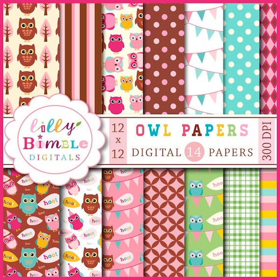 OWL digital scrapbook papers for crafts, cardmaking, Birthday Instant Download Il_570xn
