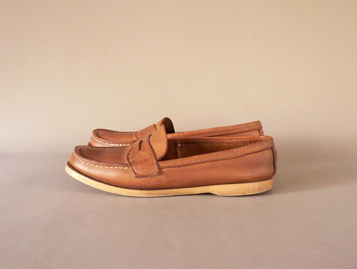Womens Vintage Tan Leather Penny Loafers Size 8