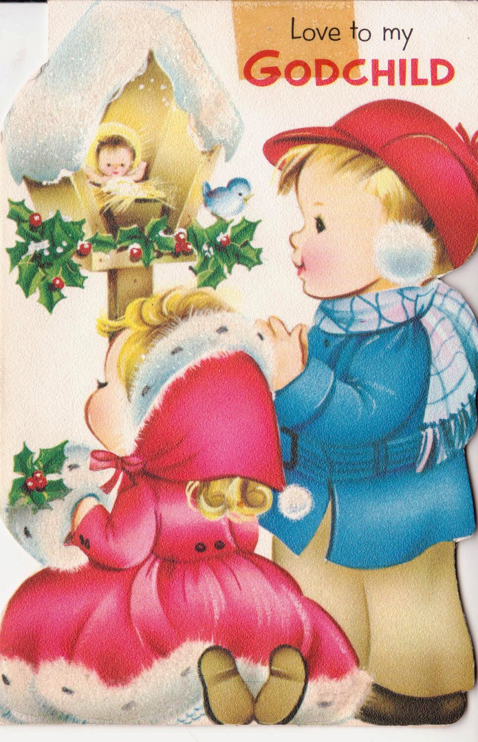Vintage Love To My Godchild Christmas Greetings Card B1