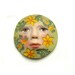 Yellow Flowers Beauty Art Doll Face Cab Round Goddess Green Garden Floral Polymer Clay Cabochon 2694