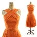 50s Silk Cocktail Dress with Pleated Skirt / Handmade / Floral Tangerine