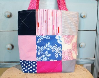 SALE Tote bag Quilted Reversible Modern Diaper bag Market bag by PETUNIAS mod preppy nappy sack knitting bag birthday gift hot pink