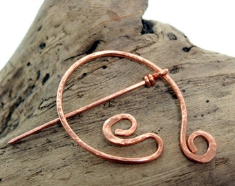 Copper Pin penannular Celtic style scarf and shawl Avalon Brooch