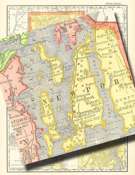 old map of Rhode Island detailed and colorful a vintage by ArtDeco