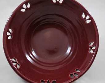 Ceramic Bowl with Carved Teardrop Design Stoneware Clay Pottery