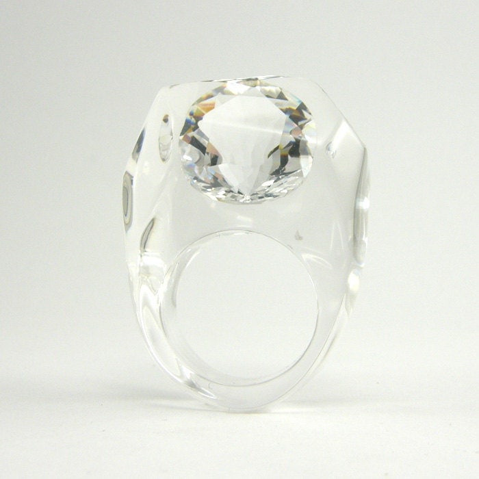 Clear Cubic Zirconia Ring Clear Resin Ring with a Large Round