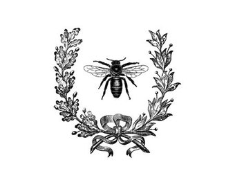 French Wreath Bee rubber stamp