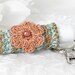 Crochet Lip Balm Keychain, Holder in Variegated Olive Green Cotton Thread, Crochet Copper Flower