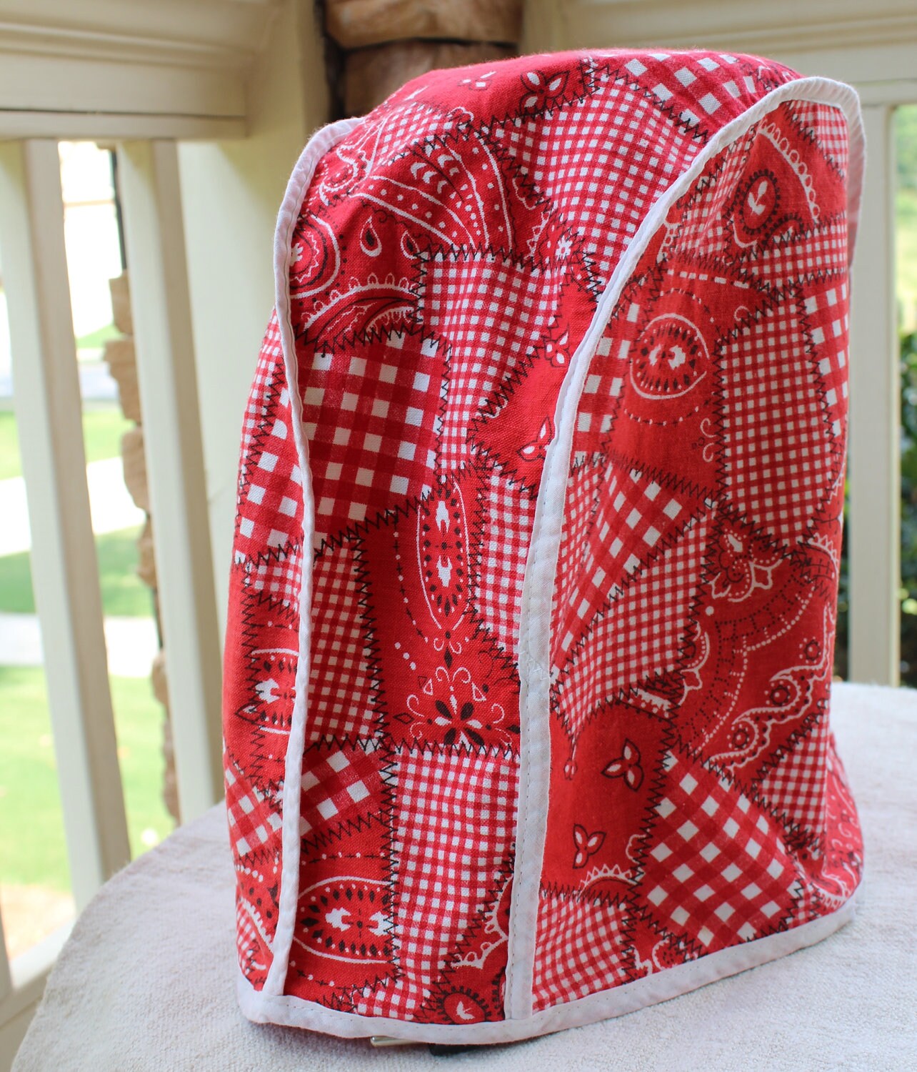 Vintage Kitchen Appliance Cover Red White Gingham Bandana