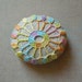 RESERVED Crocheted Lace Stone, Indonesian River Rock, Rainbow Taffy Thread, Handmade by Monicaj