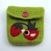 Felted bag purse olive green wool pouch cozy hand knit needle felt little birdie and strawberry