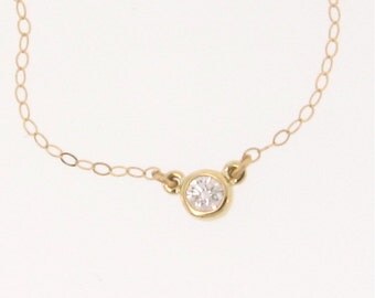 Diamond Solitaire Necklace, 14K Solid Gold, Jennifer Lopez, American Idol .10 Carat Genuine Diamond