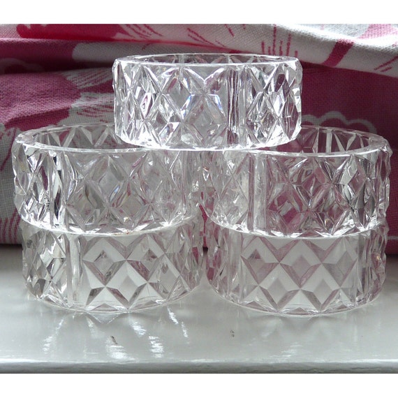 Vintage clear plastic cut glass look napkin rings
