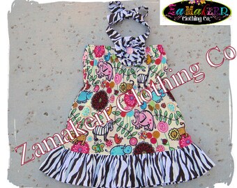 Girl Animal Safari Dress - Girl Zebra Ruffle Dress - Custom Boutique Clothing 3 6 9 12 18 24 month size 2T 2 3T 3 4T 4 5T 5 6 7 8