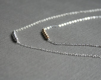 Simple, tiny, sterling silver necklace with 14k GOLD FILLED BEADS