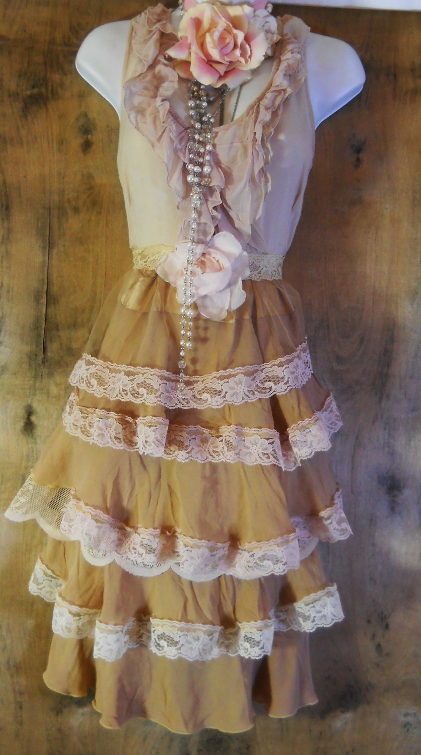 Cream ruffle dress chiffon tulle lace fairytale rose