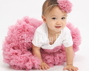 Fluffy Chiffon Rosette Hair Clip or Band by Chic Baby Rose 21 Color Choices