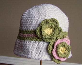 Crocheted Beanie Hat The Katie White Hot Pink