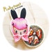Happy Pink Bunny-Big Eyed Pinkytoast Girl-Kawaii Bow-Felt Fabric Holiday Ornaments Set of 2