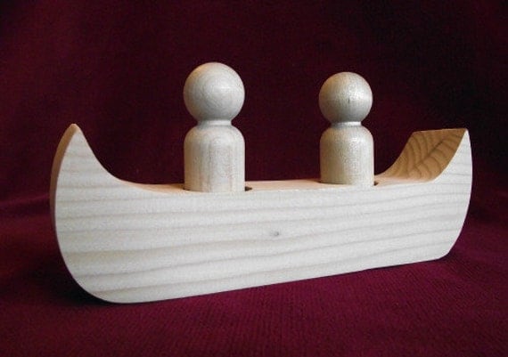 Canoe with 2 Peg Dolls Unfinished Pine Canoe and Hardwood Peg