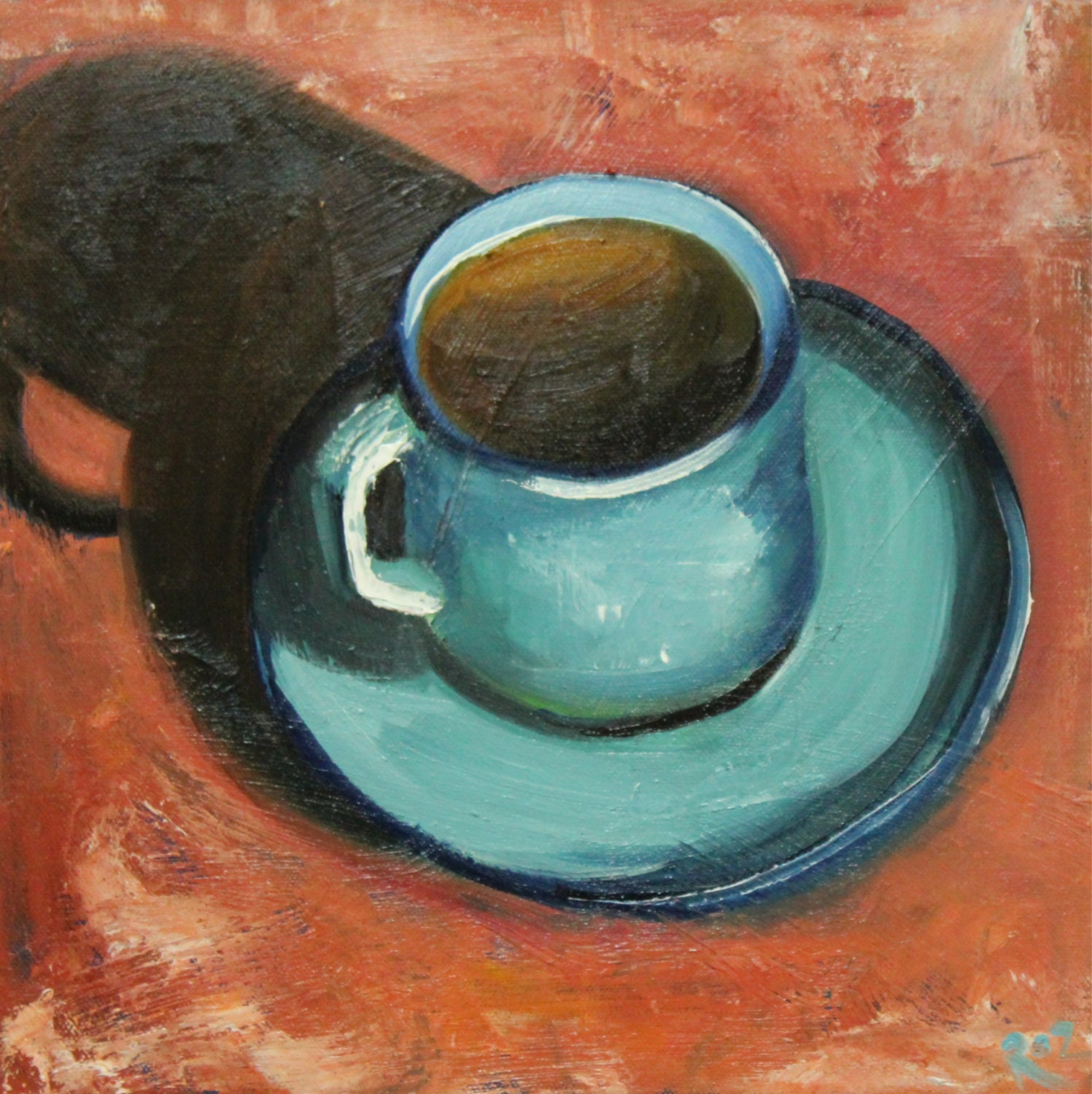 Print of Coffee 9 oil painting by Roz 10x10inch