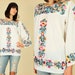 ViNtAgE 70's Oaxacan Rainbow Hand Embroidered Mexican Floral Tunic Handmade Top M